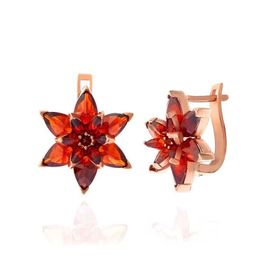 Gumush T7533 Rose Kırmızı Lotus Çiçeği Kadın Gümüş Küpe