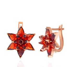 Gumush T7533 Rose Kırmızı Lotus Çiçeği Kadın Gümüş Küpe