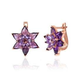 Gumush T7534 Rose Mor Lotus Çiçeği Kadın Gümüş Küpe