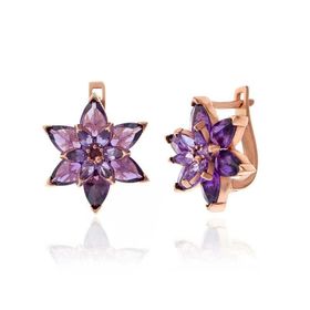 Gumush T7534 Rose Mor Lotus Çiçeği Kadın Gümüş Küpe