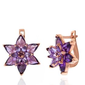 Gumush T7534 Rose Mor Lotus Çiçeği Kadın Gümüş Küpe