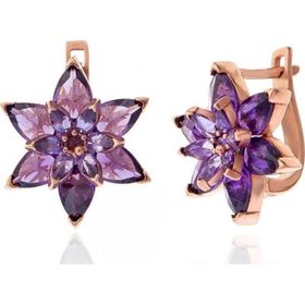 Gumush T7534 Rose Mor Lotus Çiçeği Kadın Gümüş Küpe