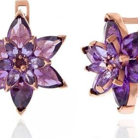 Gumush T7534 Rose Mor Lotus Çiçeği Kadın Gümüş Küpe