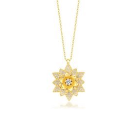 Gumush T7537 Gold Beyaz Taşlı Lotus Çiçeği Kadın Gümüş Kolye