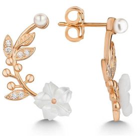 Gumush T7547 Rose Sedef Çiçek Çivili Kadın Gümüş Küpe