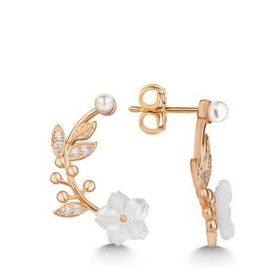 Gumush T7547 Rose Sedef Çiçek Çivili Kadın Gümüş Küpe