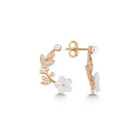 Gumush T7547 Rose Sedef Çiçek Çivili Kadın Gümüş Küpe