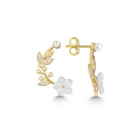 Gumush T7548 Gold Sedef Çiçek Çivili Kadın Gümüş Küpe