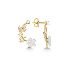 Gumush T7548 Gold Sedef Çiçek Çivili Kadın Gümüş Küpe