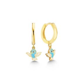 Gumush T7553 Gold Mavi Renkli Sallantılı Kuş Kadın Gümüş Küpe