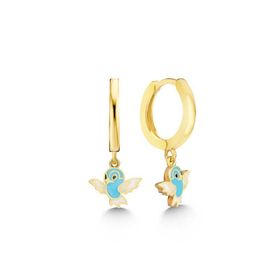 Gumush T7553 Gold Mavi Renkli Sallantılı Kuş Kadın Gümüş Küpe