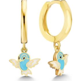 Gumush T7553 Gold Mavi Renkli Sallantılı Kuş Kadın Gümüş Küpe