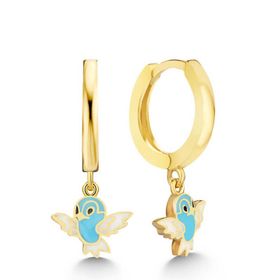 Gumush T7553 Gold Mavi Renkli Sallantılı Kuş Kadın Gümüş Küpe