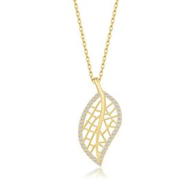 Gumush T7555 Gold Yaprak Kadın Gümüş Kolye