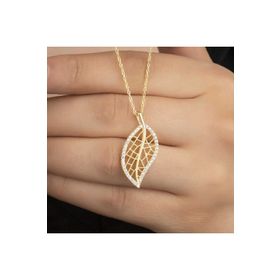Gumush T7555 Gold Yaprak Kadın Gümüş Kolye