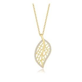 Gumush T7555 Gold Yaprak Kadın Gümüş Kolye