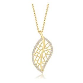 Gumush T7555 Gold Yaprak Kadın Gümüş Kolye