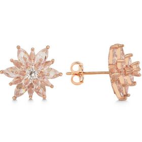 Gumush T7558 Rose 4 Katman Lotus Çiçeği Kadın Çivili Gümüş Küpe