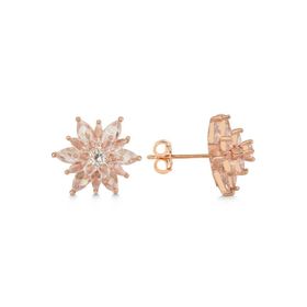 Gumush T7558 Rose 4 Katman Lotus Çiçeği Kadın Çivili Gümüş Küpe