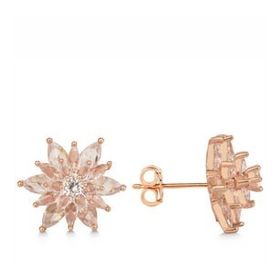 Gumush T7558 Rose 4 Katman Lotus Çiçeği Kadın Çivili Gümüş Küpe