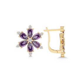 Gumush T7559 Gold Mor Lotus Çiçeği Kadın Gümüş Küpe
