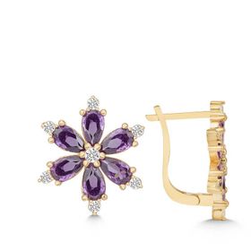 Gumush T7559 Gold Mor Lotus Çiçeği Kadın Gümüş Küpe