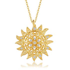 Gumush T7561 Gold Güneş Kadın Gümüş Kolye