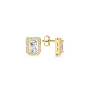Gumush T7569 Gold Beyaz Baget Taşlı Çivili Kadın Gümüş Küpe