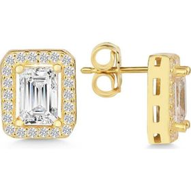 Gumush T7569 Gold Beyaz Baget Taşlı Çivili Kadın Gümüş Küpe