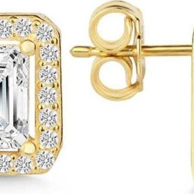 Gumush T7569 Gold Beyaz Baget Taşlı Çivili Kadın Gümüş Küpe
