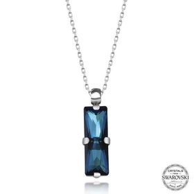 Gumush T7608 Swarovski Crystal Taşlı Mavi Baget Kadın Gümüş Kolye