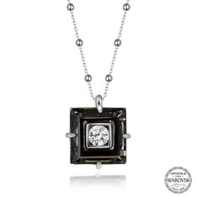 Gumush T7663 Swarovski Crystal Taşlı Top Zincir Siyah Elmas Kadın Gümüş Kolye