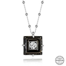 Gumush T7663 Swarovski Crystal Taşlı Top Zincir Siyah Elmas Kadın Gümüş Kolye