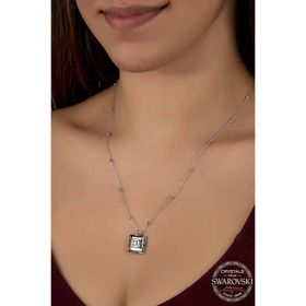 Gumush T7663 Swarovski Crystal Taşlı Top Zincir Siyah Elmas Kadın Gümüş Kolye