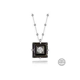 Gumush T7663 Swarovski Crystal Taşlı Top Zincir Siyah Elmas Kadın Gümüş Kolye