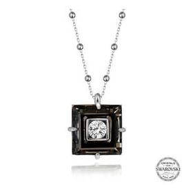 Gumush T7663 Swarovski Crystal Taşlı Top Zincir Siyah Elmas Kadın Gümüş Kolye