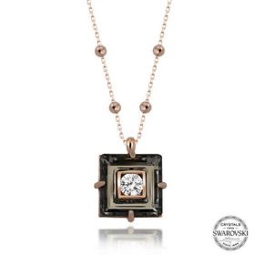 Gumush T7664 Swarovski Crystal Taşlı Rose Top Zincir Siyah Elmas Kadın Gümüş Kolye