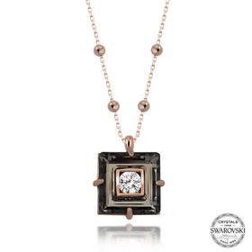 Gumush T7664 Swarovski Crystal Taşlı Rose Top Zincir Siyah Elmas Kadın Gümüş Kolye