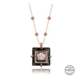 Gumush T7664 Swarovski Crystal Taşlı Rose Top Zincir Siyah Elmas Kadın Gümüş Kolye