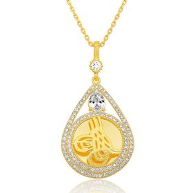 Gumush T7666 Gold Kaplama Damla Tuğralı Kadın Gümüş Kolye
