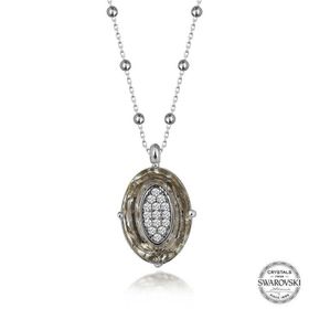 Gumush T7669 Swarovski Crystal Taşlı Top Zincir Oval Kadın Gümüş Kolye