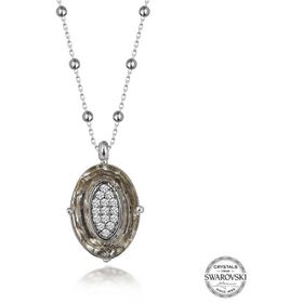 Gumush T7669 Swarovski Crystal Taşlı Top Zincir Oval Kadın Gümüş Kolye