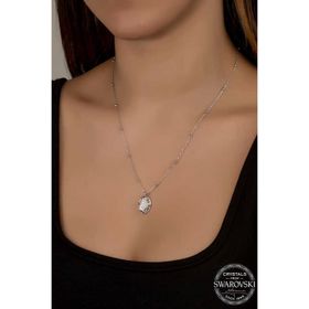 Gumush T7669 Swarovski Crystal Taşlı Top Zincir Oval Kadın Gümüş Kolye