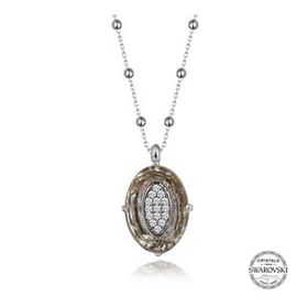 Gumush T7669 Swarovski Crystal Taşlı Top Zincir Oval Kadın Gümüş Kolye