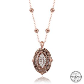 Gumush T7670 Swarovski Crystal Taşlı Rose Top Zincir Oval Kadın Gümüş Kolye
