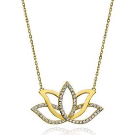 Gumush T7701 Gold Lotus Çiçeği Kadın Gümüş Kolye