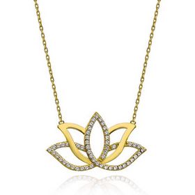 Gumush T7701 Gold Lotus Çiçeği Kadın Gümüş Kolye