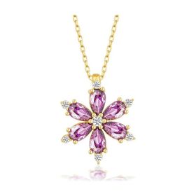 Gumush T7708 Gold Mor Lotus Çiçeği Kadın Gümüş Kolye