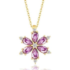 Gumush T7708 Gold Mor Lotus Çiçeği Kadın Gümüş Kolye