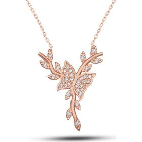 Gumush T7718 Rose Daldaki Kelebek Kadın Gümüş Kolye